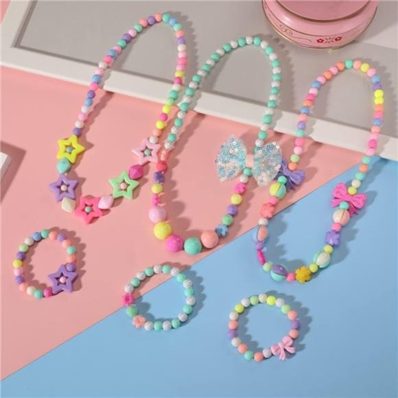 Accessories Beaded Necklace And Beads Bracelet For Kids 6 Sets Little Girls Jewelry Sets